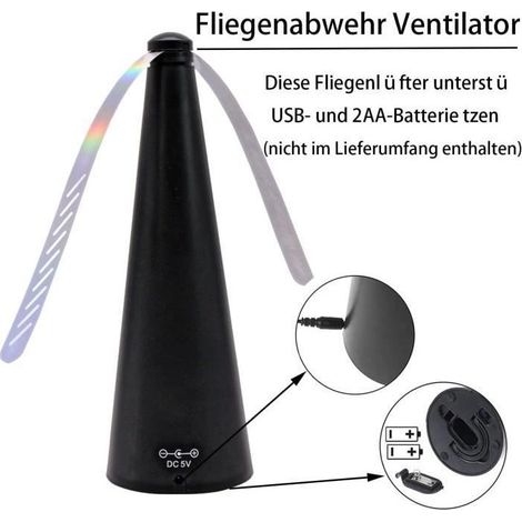 Ventilateur anti-mouches électrique – Répulsif à insectes avec 2 modes d'alimentation – Design lumineux pour éloigner les nuisibles – Outhwaite
