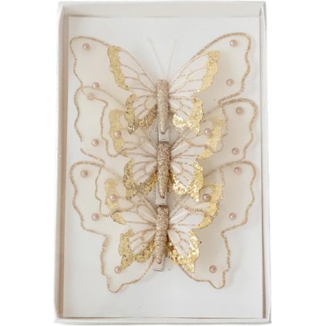 3pcs Papillon, Décoration sapin de Noël, Aile scintillante, Matériau PP et tissu, Intérieur, Fête du Nouvel An (1/5)