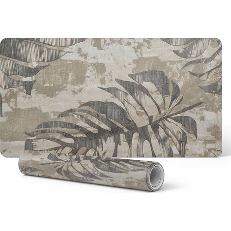 Alfombrilla de rat贸n protectora moderna con estampado de hojas sobre fondo abstracto, 100 x 50 cm.