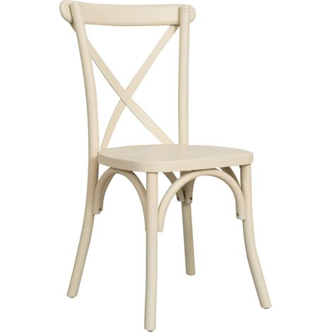 Biscottini – Chaise empilable en bois de frêne massif – Style vintage rustique – Dossier croisé blanc – Hauteur d'assise 45 cm – Largeur 42 cm