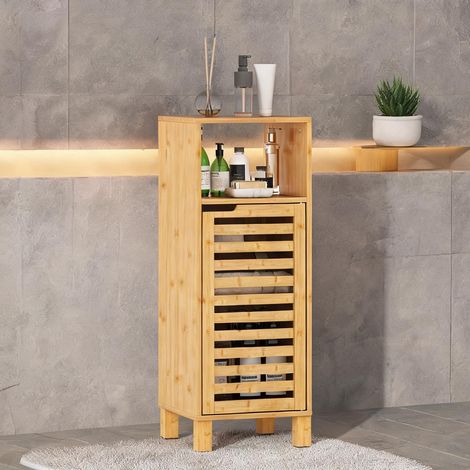 Meuble colonne salle de bain 30 x 30 x 80 cm bambou naturel (1/5)