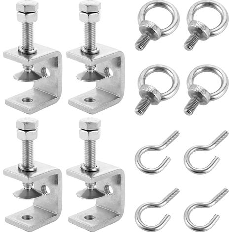 4 Serre-Joints C 30mm Inox, Mini Serre-Joint en Acier Inoxydable 304, Serre-Joint Petit pour Travail du Bois et Soudure, M8 avec Crochet et Vis à Anneau, Grande Ouverture 0-25mm (1/5)