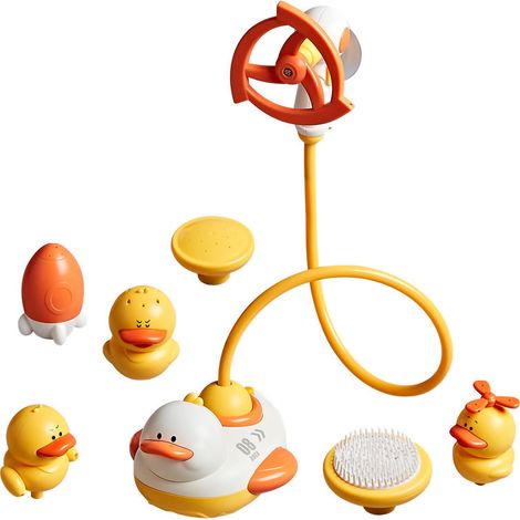 Entenförmiges Badespielzeug, das Wasser spritzt, niedliches Design, Kunststoff, wasserdicht, elektrisches Wasserspritz-Duschspielzeug, Set. (1/5)