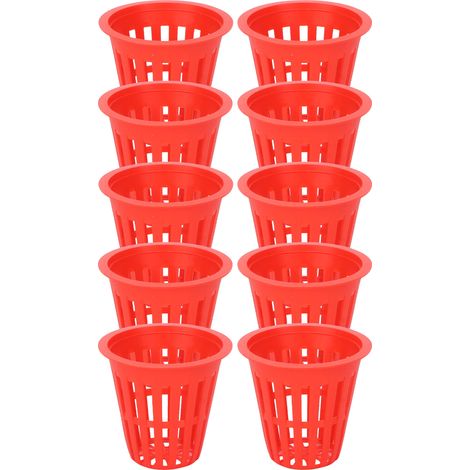 Lot de 10 paniers de culture hydroponique en plastique à mailles pour balcon et jardin (rouge). (1/5)