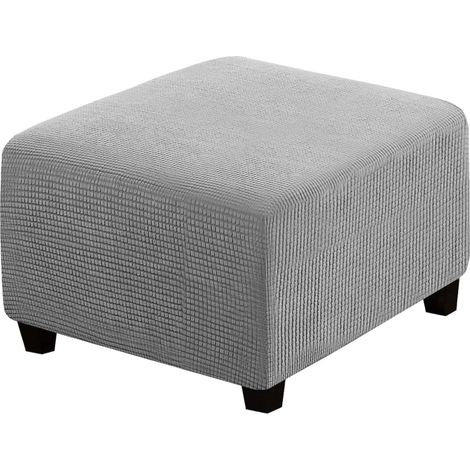 Housse de futon carrée, protection de meuble, avec bande élastique en bas, en tissu jacquard extensible à petits carrés (gris clair). (1/5)