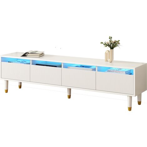 ELVMI Wohnzimmermöbel-Set mit 1 TV-Schrank mit 4 Türen und 1 Couchtisch mit 2 Schubladen, MDF Weiß (1/5)