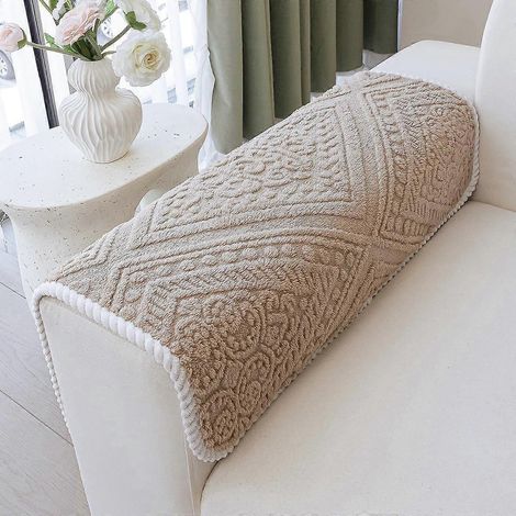Housse de canapé douce et lavable, antidérapante, en peluche, pour canapé d'angle, avec bord matelassé, pour accoudoirs ou dossier en forme de L, 71 x 71 cm, kaki (1/4)