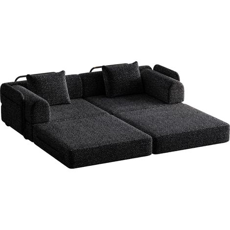 2-in-1-Schlafsofa aus schwarzem Chenille mit Stahlgestell MODENUIT (1/5)