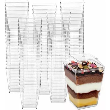 Coupes à dessert transparentes avec couvercles, réutilisables, trapézoïdales, transparentes, faciles à nettoyer, idéales pour les parfaits, les glaces aux fruits et les amuse-bouche. (1/5)
