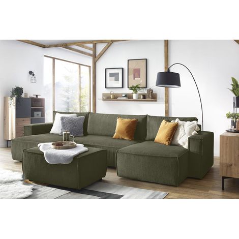 Bobochic – Pouf NIHAD velours côtelé vert clair – Confort ferme – 100cm x 70cm – Style vintage – Tissu résistant aux accrocs (1/5)