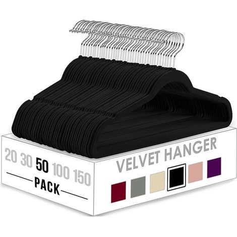 BelleRise - Lot de 50 cintres en velours noir antidérapants 360° pour vêtements, pantalons et vêtements délicats, 4,5 kg (1/5)