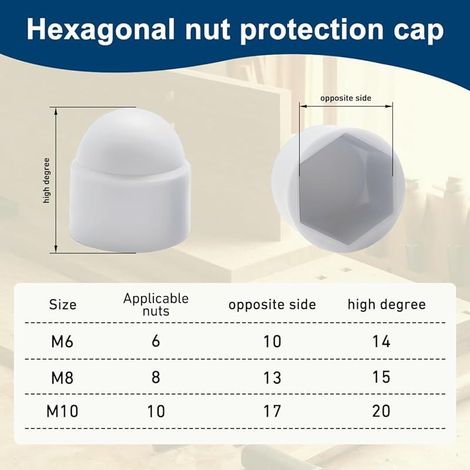 25 Pièces Cache Ecrou Blanc, Cache-écrous M6, Pour Clé De 10 mm, Capuchons De Protection Plastique Cache Boulon Pour Recouvrir Les écrous et Les Têtes De Vis Hexagonales (1/5)