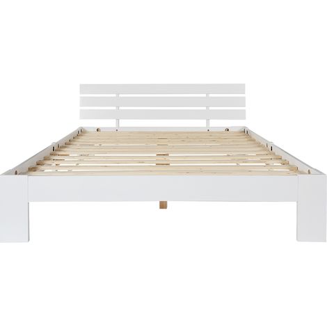 Cama doble 140 x 200 cm con cabecero y somier de lamas de pino blanco MODENUIT (1/5)