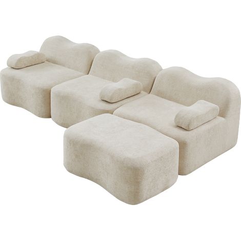 Sofá modular en L de 3 plazas con otomana, terciopelo beige, 32D, 288 x 167 x 70 cm (1/5)