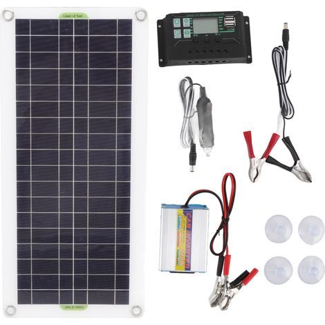 Kit charge solaire 12V vers 220V 30W, chargeur batterie avec onduleur 220W pour camping rando