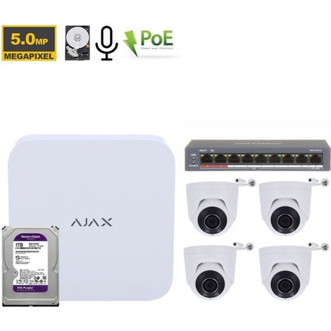 Ajax NVR Kit videosorveglianza Bianco + TurretCam 5Mp + HDD 1Tb + Switch PoE - 70936 NR.04 Telecamere