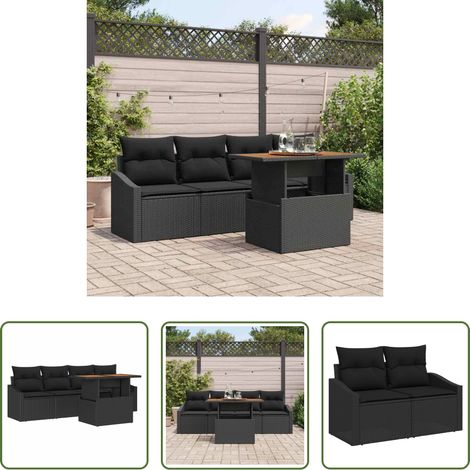 Canapé poly rotin - Ensemble de canapé de jardin avec coussin 5 pcs Noir Poly rotin (1/5)
