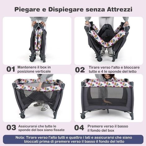 Pliage sans outils lit parapluie bébé, parc pliable avec table à langer et berceau à bascule, rose foncé (1/5)