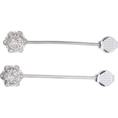 Set aus 2 eleganten magnetischen Kristall-Raffhaltern aus Edelstahl mit floralem Muster, für Wohn- und Schlafzimmer. (1/5)