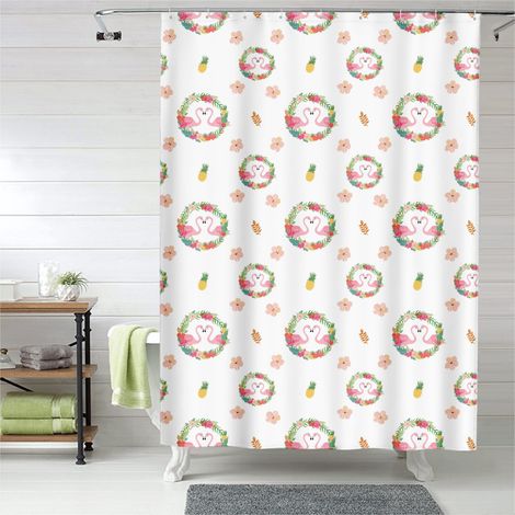 Rideau de douche flamant rose pastel, rideau salle de bain imperméable, 90x180 cm (1/5)