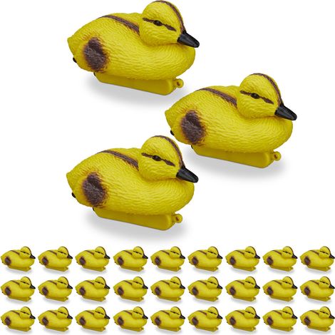 Relaxdays Set 30 figuras pato, Decoración estanques o jardines, Patitos flotantes, Plástico, Impermeable, Amarillo/Negro