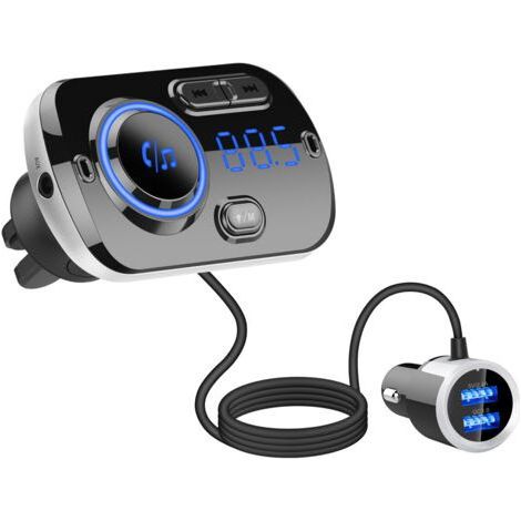 Bluetooth 5.0 FM Transmitter Car Bluetooth Adapter Car FM Transmitter Kit Charger with QC3.0 & 5V/2.4A Ports, Hands-Free Call, Colorful Light, Support Siri, TF/SD Card Port (1/4)