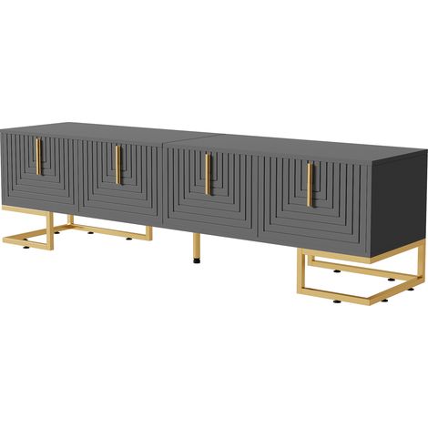 Mueble TV lowboard de 170 cm gris negro con 4 puertas texturizadas y patas doradas (1/5)