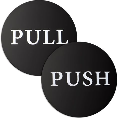 Runde Druck- und Zugschilder aus Acryl, 2er-Pack 10 cm (4 Zoll) Türaufkleber, robuste Türschilder mit Kleber für Schulen, Hotels und Büros