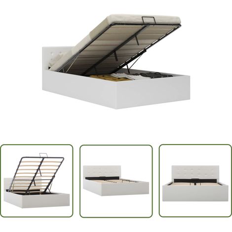 The Living Store Stauraumbett Hydraulisch Weiß Kunstleder 120×200 cm - Doppelbett - Bettgestell - Stauraumbett - Kunstlederbett - Weißes Bett (1/5)