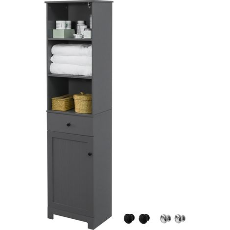 Mueble Columna de baño, Armario Alto baño,161 x 40 x 35 cm Gris BZR17-DG SoBuy ES (1/5)