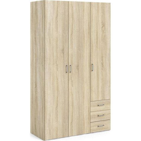 Dmora Armoire à trois portes et trois tiroirs, couleur chêne, 115 x 49 x h200 cm, avec emballage renforcé