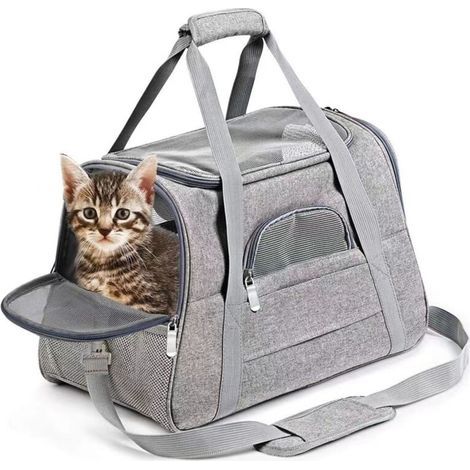 Sac de transport pour chat et chien – sac portable respirant, adapté voiture, avec filet aéré et fermeture éclair sécurisée (1/5)