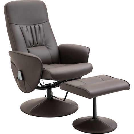 Relaxsessel mit Hocker. drehbarer Fernsehsessel mit 10 Massagepunkte. Liegefunktion. Massagesessel mit Fernbedienung. Seitentasche. TV-Sessel. Kunstleder. Braun (1/4)