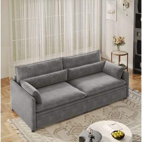 Sofá cama de 3 plazas 206x91x86 cm de chenilla gris claro con almacenaje - CHICFURN (1/5)