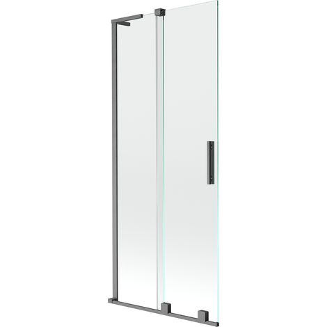 Mexen Velar L Badewannenfaltwand 2-teilig verschiebbar 85 x 150 cm, transparent, gebürstetes Gewehrgrau - 896-085-003-01-66 (1/5)