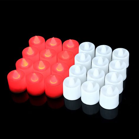 Lot de 24 bougies électriques sans flamme LED réutilisables, plusieurs modes d'éclairage, fonctionne avec 2 piles bouton (rouge) pour vos fêtes. (1/5)