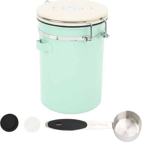 Boîte de Rangement Café Airtight en Acier Inoxydable Alimentaire 1.8L avec Cuillère et Roue Date - Vert Menthe pour Thé, Noix (1/5)