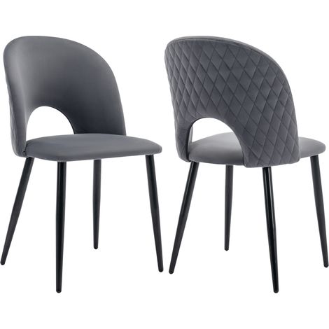 Set di 2 sedie da pranzo imbottite in velluto grigio con schienale e gambe in metallo (1/5)