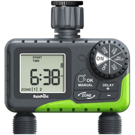 Programmateur d'arrosage 2 Voies,Fonction Manuel, Automatique et Rapide,Utilisation Simple,avec Affichage LCD,Temps d'arrosage Flexible pour Le Jardin et la Serre (1/5)