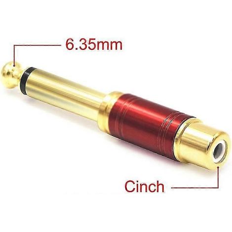 Lot de 2 adaptateurs audio VCE plaqués or, fiche mono mâle 6,35 mm vers prise RCA femelle, rouge (1/2)