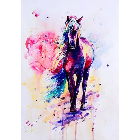 Tableau Cheval Art Animalier à l'Aquarelle sur Toile Décor Murale Maison 40x57cm (1/5)