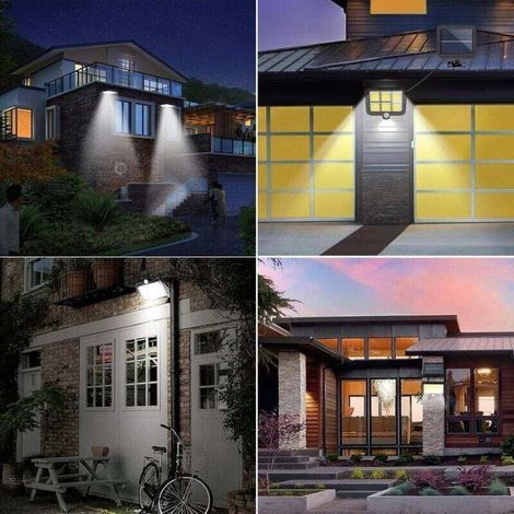 Lampe Solaire Extérieur Puissante avec Détecteur de Mouvement 120 LED Étanche Blanc Éclairage Lumières Solaires pour Jardin Terrasse Patio Porte Parking Lumière de Sécurité Cordon de 5 m, (1/3)