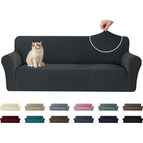 3 Seater Sofa Cover (180-230 cm) with Armrests, Universal Stretch Sofa Cover, Washable Non-Slip Sofa Cover, Protective Furniture Covers for Dogs and Cats, Dark Grey (1/5)