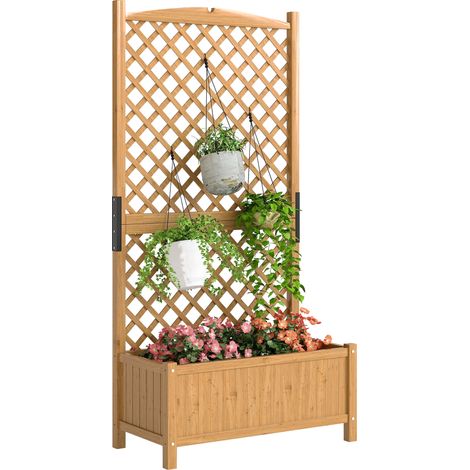 Jardiniere avec treillis en bois de sapin avec base surelevee et trou de drainage 90x45x180 cm Jaune