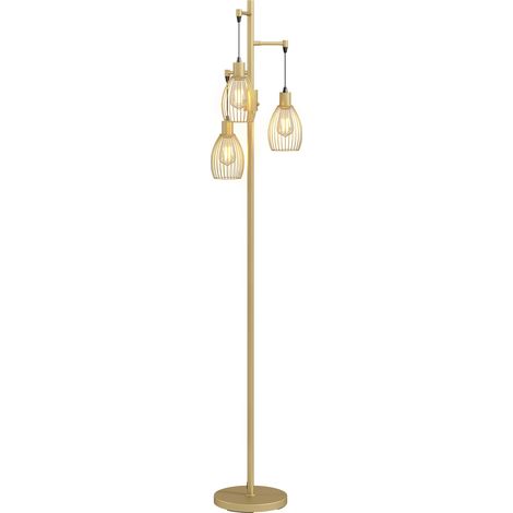 HOMCOM Industrial 3-Light Floor Lamp Dimmable LED Standing Lamp, Gold Tone (1/5)