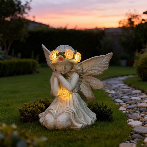 Lot de 2 statues de jardin ange solaire LED, figurines décoratives pour patio, pelouse ou balcon, cadeau unique pour maman ou amie (1/5)