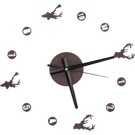 Horloge murale DIY tête de cerf, silencieuse sans cadre pour salon, décoration moderne pour maison et bureau, design épuré (Taille : tête de cerf en bois de pêcher, livrée sans piles) (1/5)