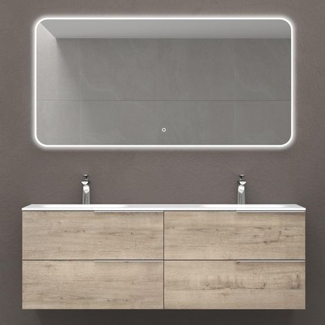 Mai & Mai Meuble de Salle de Bain Chêne Blanc Clair Meuble sous Vasque 144x48x52cm Meuble Suspendu avec 4 Tiroirs Vanessa (1/2)