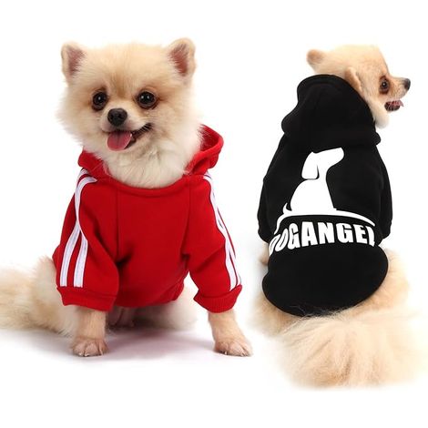 Dog Hoodies Coat Winter Coat for Small Dogs Puppy Jacket for Chihuahua (Black/Red, M) (1/3)