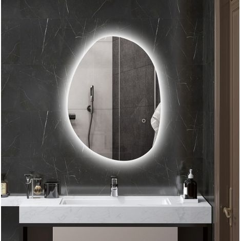 Espejo de baño LED asimétrico 70 x 50 cm, función antivaho, Smart Touch, plata OKMYHOME (1/5)